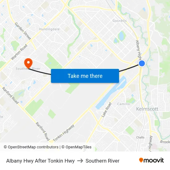 Albany Hwy After Tonkin Hwy to Southern River map