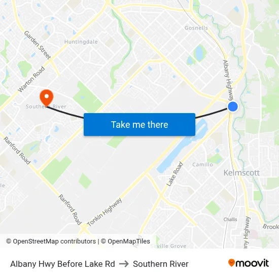 Albany Hwy Before Lake Rd to Southern River map