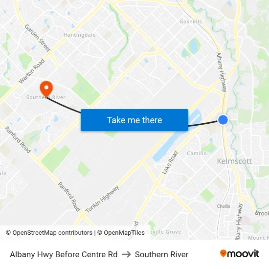 Albany Hwy Before Centre Rd to Southern River map
