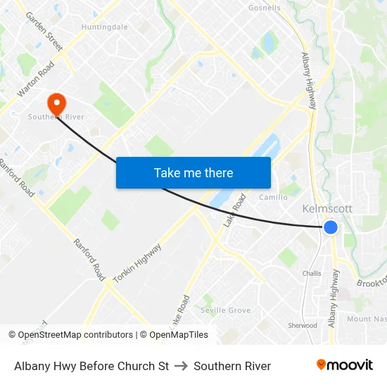 Albany Hwy Before Church St to Southern River map