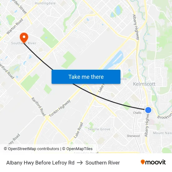 Albany Hwy Before Lefroy Rd to Southern River map