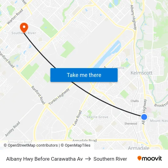 Albany Hwy Before Carawatha Av to Southern River map