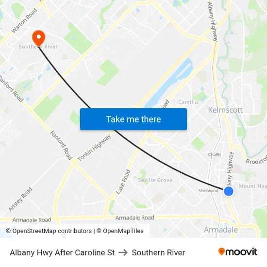 Albany Hwy After Caroline St to Southern River map