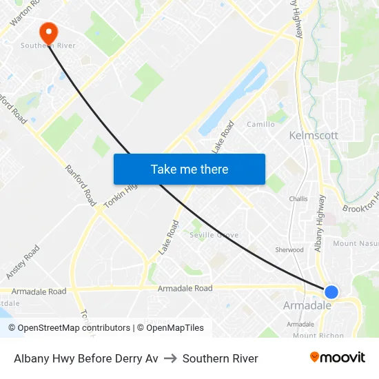 Albany Hwy Before Derry Av to Southern River map