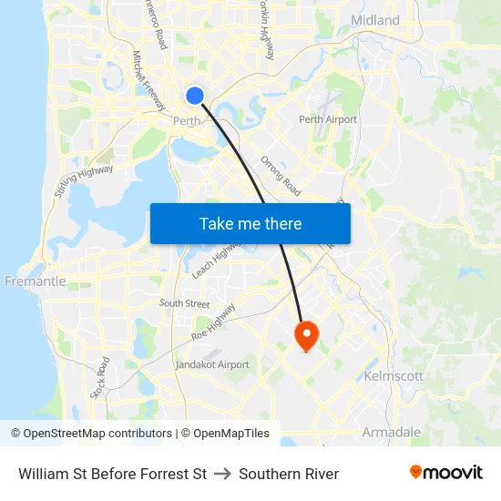 William St Before Forrest St to Southern River map