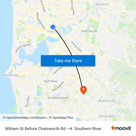 William St Before Chatsworth Rd to Southern River map