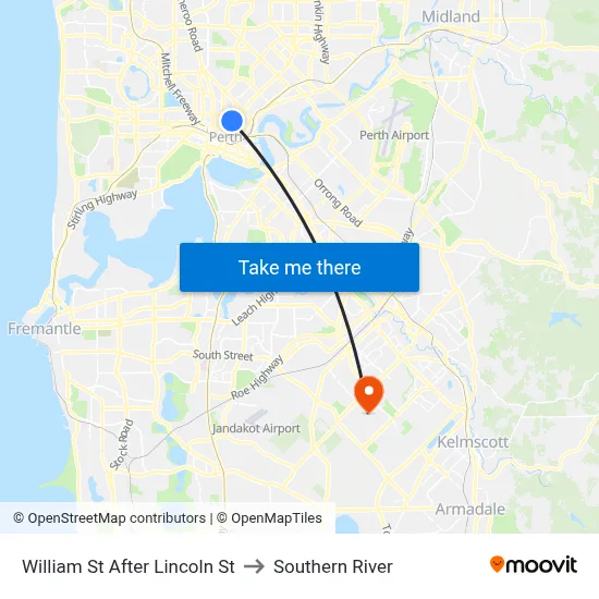 William St After Lincoln St to Southern River map