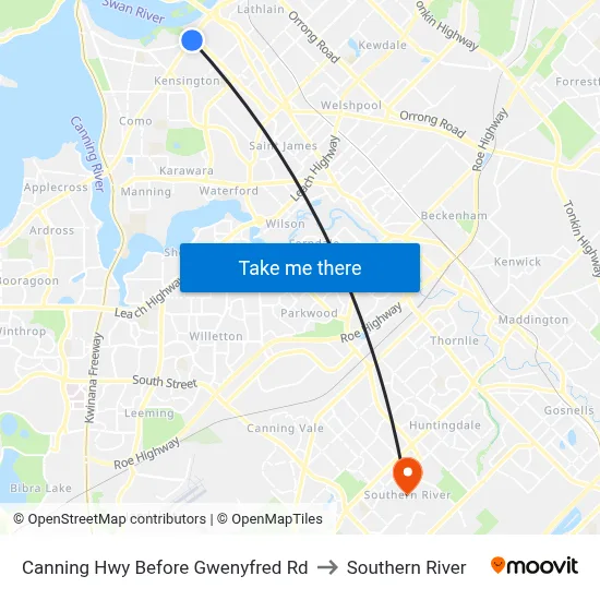 Canning Hwy Before Gwenyfred Rd to Southern River map