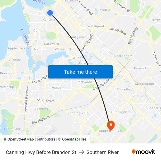 Canning Hwy Before Brandon St to Southern River map