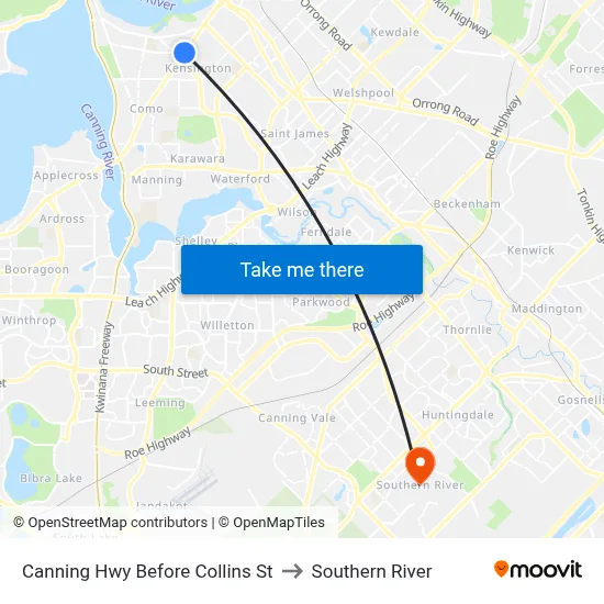 Canning Hwy Before Collins St to Southern River map