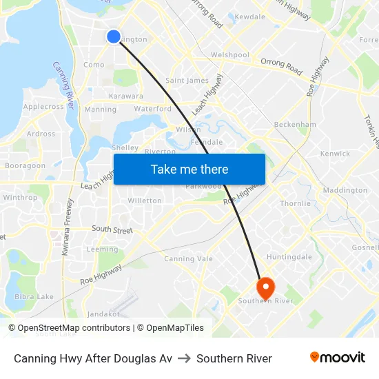 Canning Hwy After Douglas Av to Southern River map