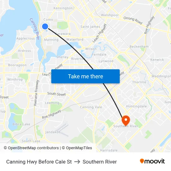 Canning Hwy Before Cale St to Southern River map