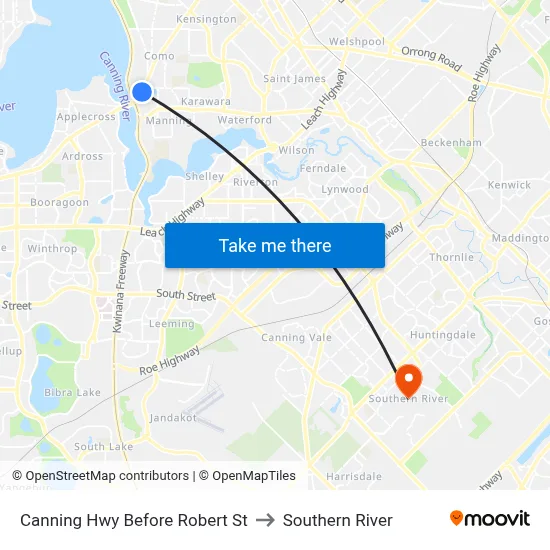 Canning Hwy Before Robert St to Southern River map
