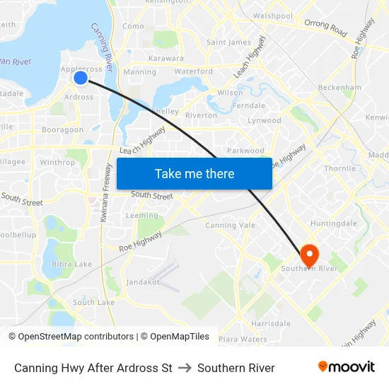 Canning Hwy After Ardross St to Southern River map