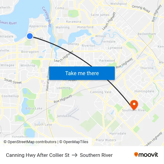 Canning Hwy After Collier St to Southern River map