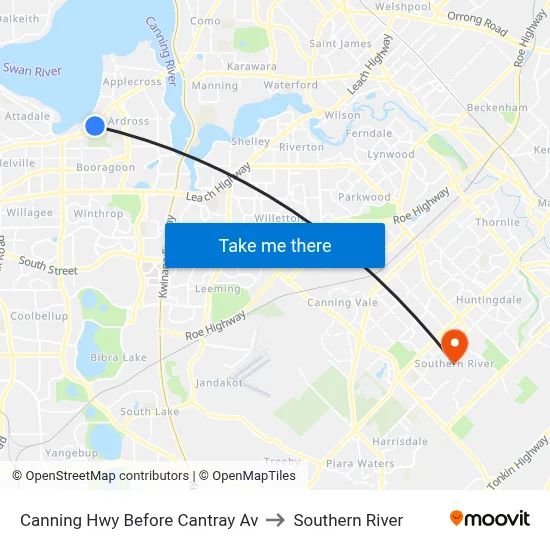 Canning Hwy Before Cantray Av to Southern River map