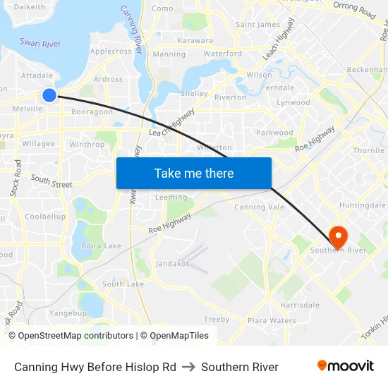 Canning Hwy Before Hislop Rd to Southern River map