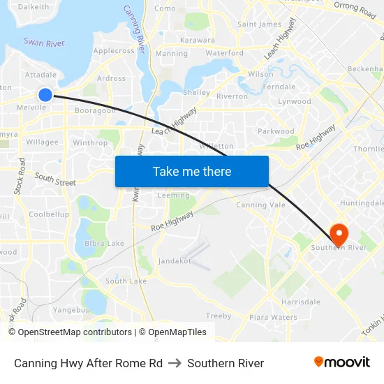 Canning Hwy After Rome Rd to Southern River map