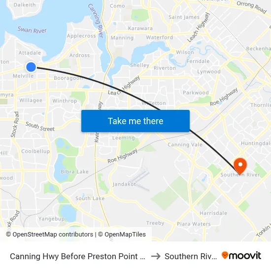 Canning Hwy Before Preston Point Rd to Southern River map