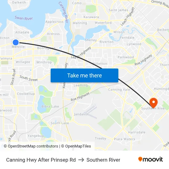 Canning Hwy After Prinsep Rd to Southern River map