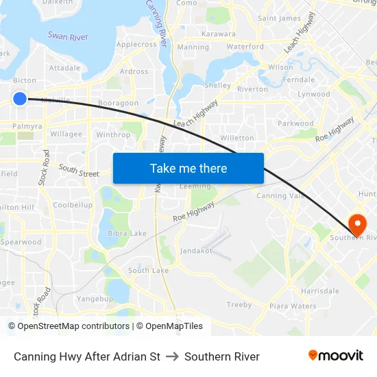 Canning Hwy After Adrian St to Southern River map