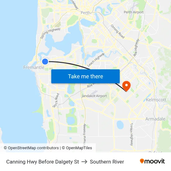 Canning Hwy Before Dalgety St to Southern River map