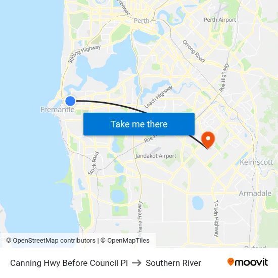 Canning Hwy Before Council Pl to Southern River map