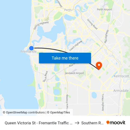 Queen Victoria St - Fremantle Traffic Bridge to Southern River map
