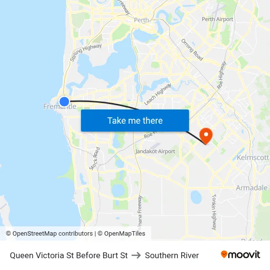 Queen Victoria St Before Burt St to Southern River map