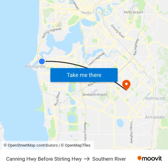 Canning Hwy Before Stirling Hwy to Southern River map