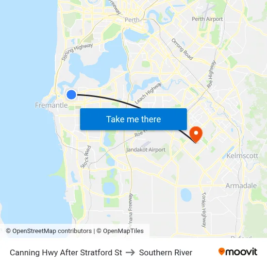Canning Hwy After Stratford St to Southern River map