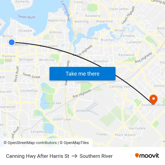 Canning Hwy After Harris St to Southern River map