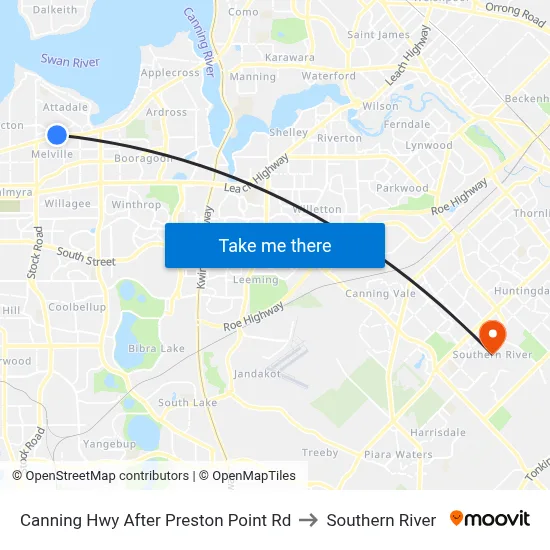 Canning Hwy After Preston Point Rd to Southern River map