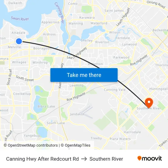 Canning Hwy After Redcourt Rd to Southern River map