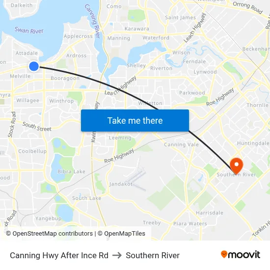 Canning Hwy After Ince Rd to Southern River map
