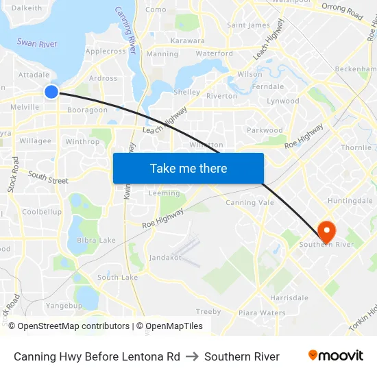 Canning Hwy Before Lentona Rd to Southern River map