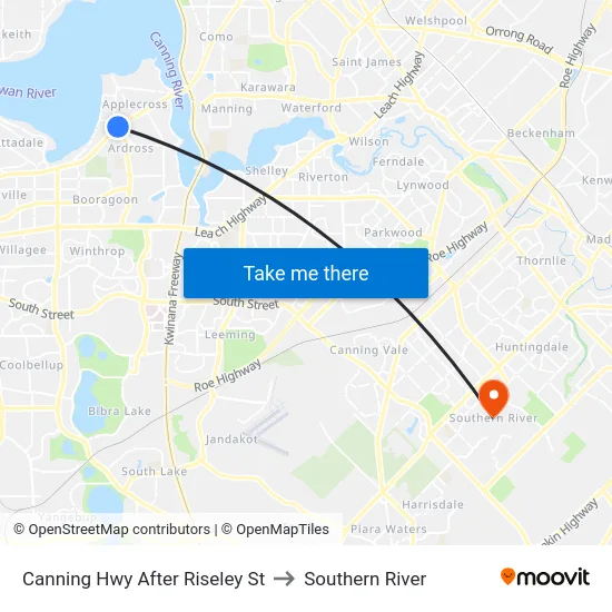 Canning Hwy After Riseley St to Southern River map