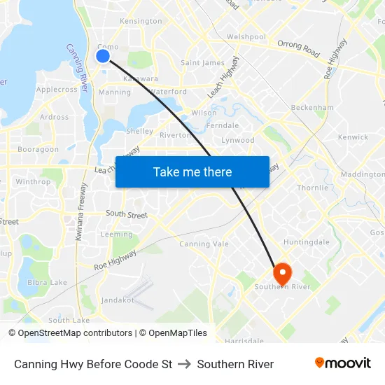 Canning Hwy Before Coode St to Southern River map