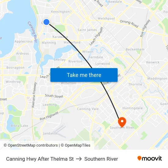 Canning Hwy After Thelma St to Southern River map
