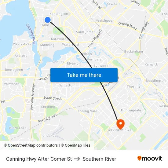 Canning Hwy After Comer St to Southern River map