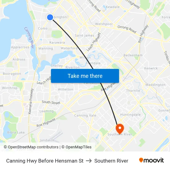 Canning Hwy Before Hensman St to Southern River map