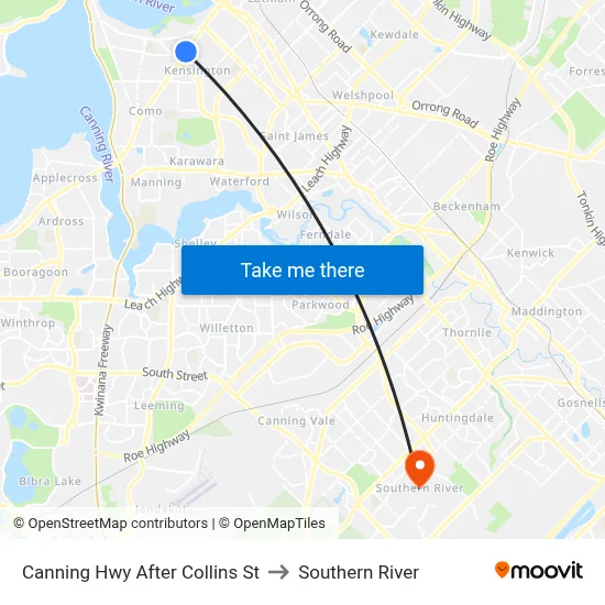 Canning Hwy After Collins St to Southern River map