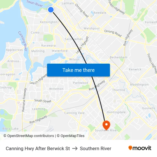 Canning Hwy After Berwick St to Southern River map
