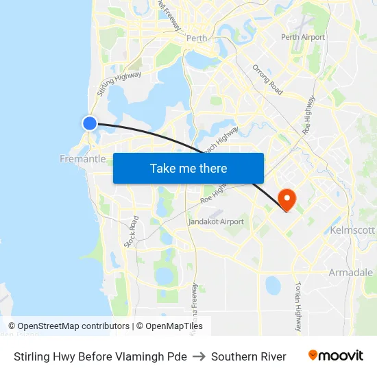 Stirling Hwy Before Vlamingh Pde to Southern River map