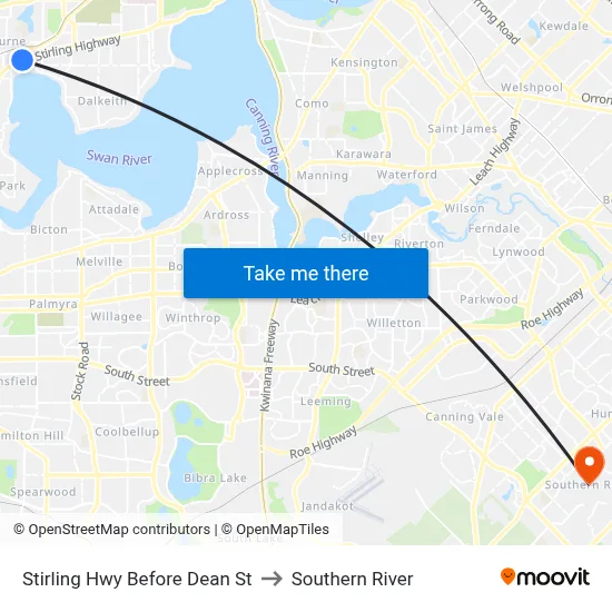 Stirling Hwy Before Dean St to Southern River map