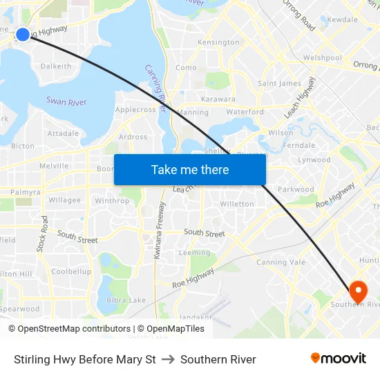 Stirling Hwy Before Mary St to Southern River map