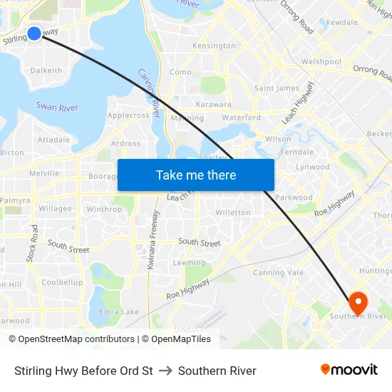 Stirling Hwy Before Ord St to Southern River map