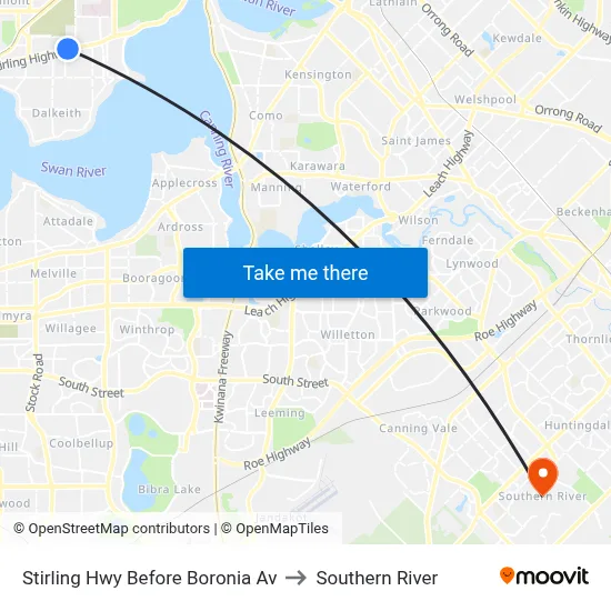 Stirling Hwy Before Boronia Av to Southern River map