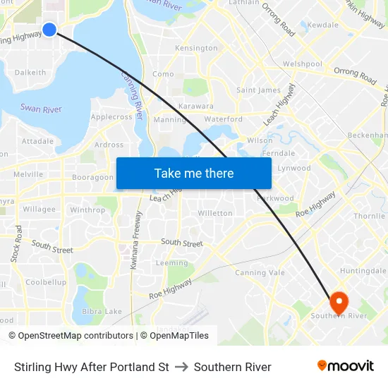 Stirling Hwy After Portland St to Southern River map