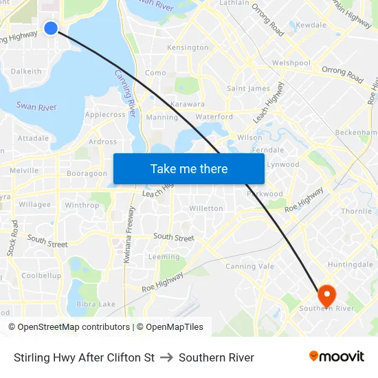 Stirling Hwy After Clifton St to Southern River map